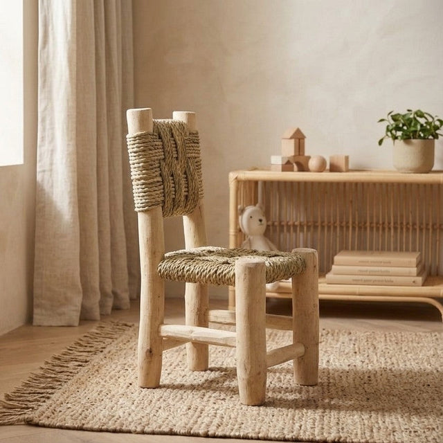 Chaises bohême chic en bois et corde
