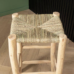tabouret bas bois naturel artisanal bout canape salon boheme