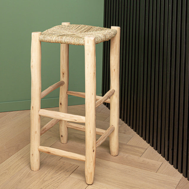 tabouret rotin tresse haut bar artisanat marocain naturel