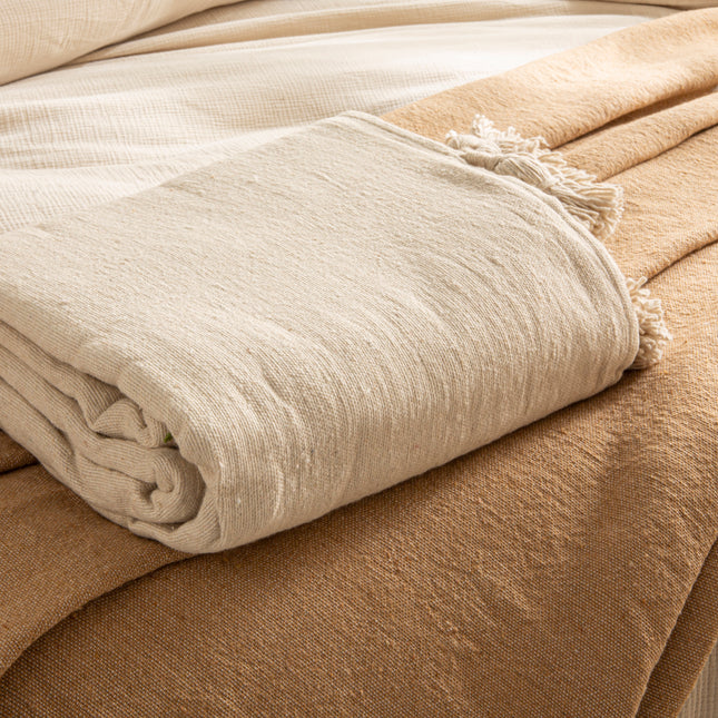 Plaid à pompons marocain beige clair