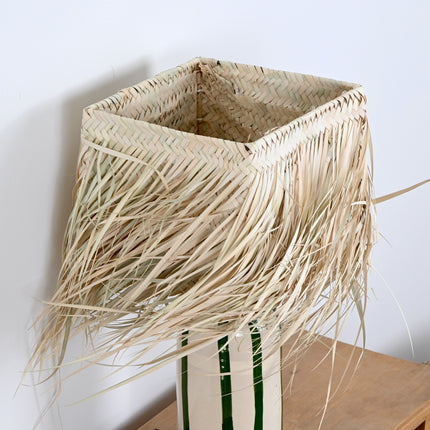 Abat jour en paille à franges - Forme carrée