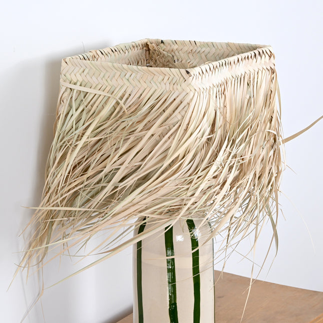 Abat jour en paille à franges - Forme carrée