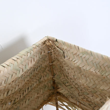 Abat jour en paille à franges - Forme carrée