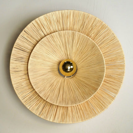Applique murale ronde en raphia