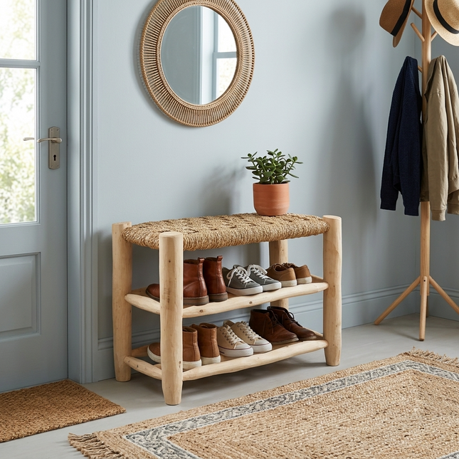 Banc en bois avec double rangement 60cm