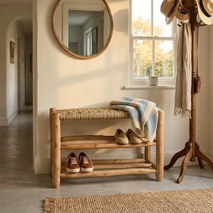Banc en bois avec double rangement 80cm