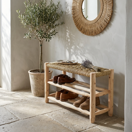 Banc en bois avec double rangement 80cm