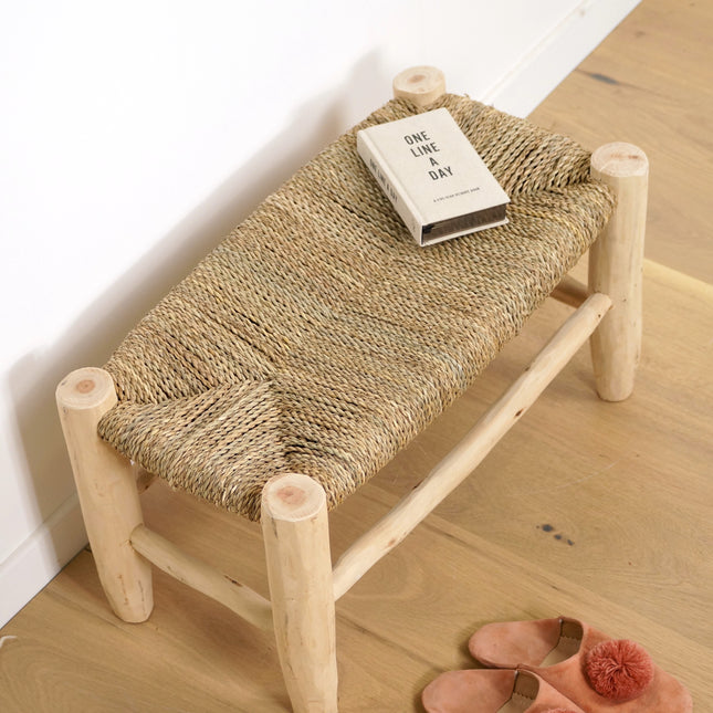 Petit banc marocain en bois et corde