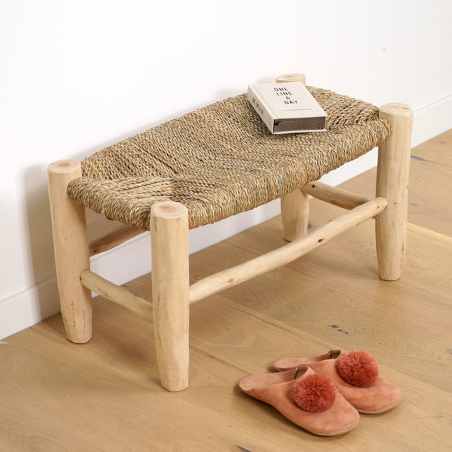 Petit banc marocain en bois et corde