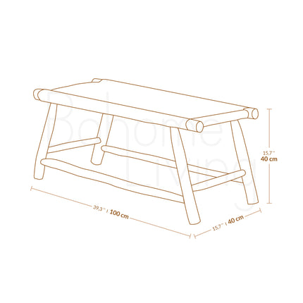 banc ethnique en bois et tressage naturel_100cm