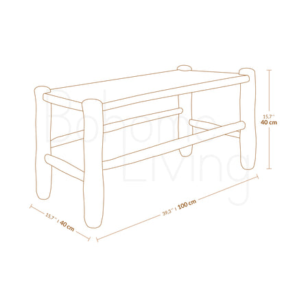banc marocain en bois et tressage naturel_100cm