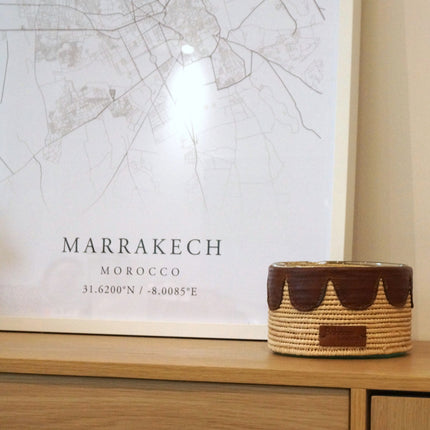 Bougie parfumée en raphia avec cuir - Senteur musc