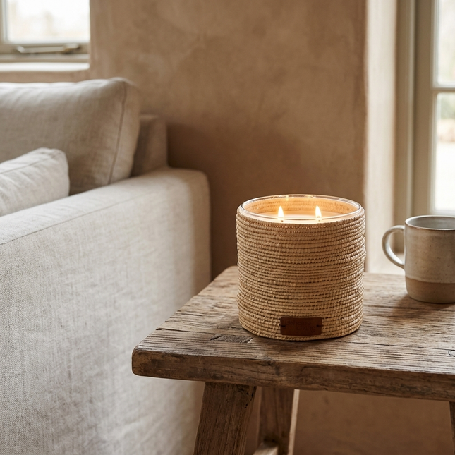 Bougie parfumée tressée en raphia - Senteur orientale
