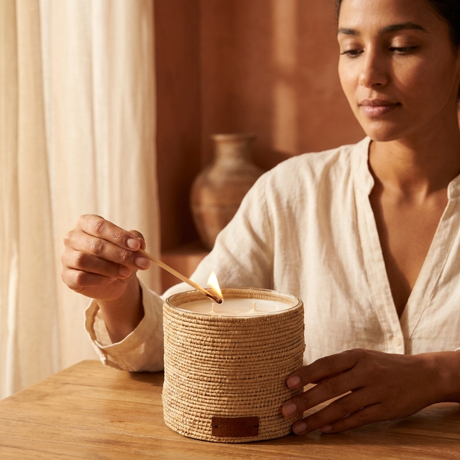 Bougie parfumée tressée en raphia - Senteur orientale