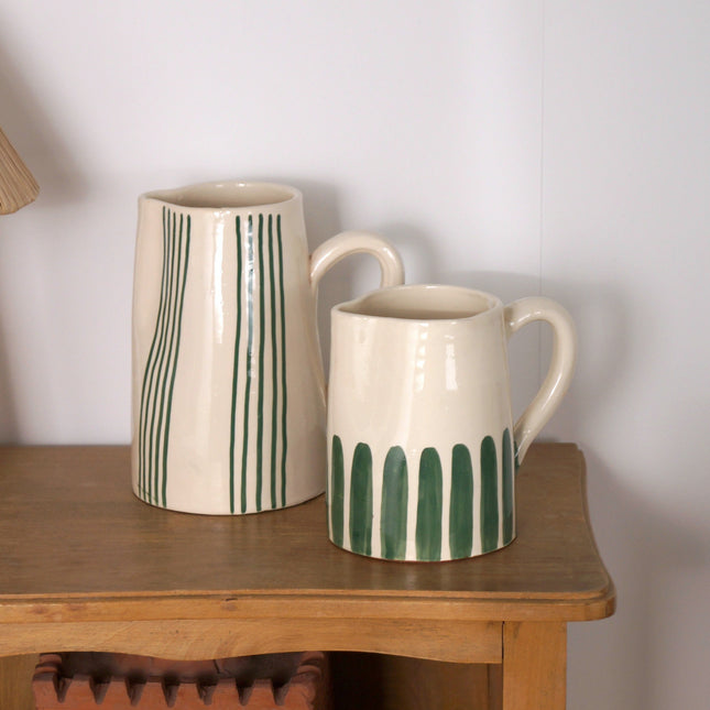 Carafe en terre cuite fines rayures - Vert