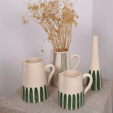 Carafe en terre cuite demi rayures - Vert