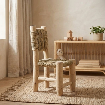 Chaise enfant bois et corde tressée