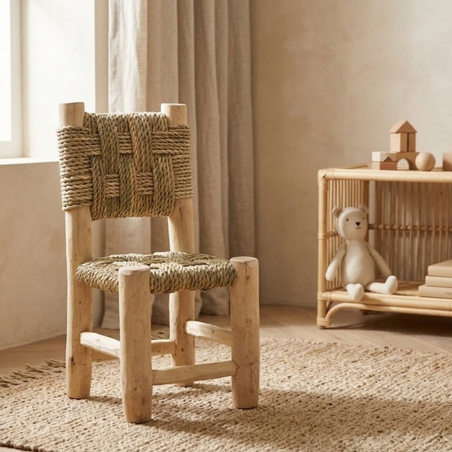 Chaise enfant bois et corde tressée