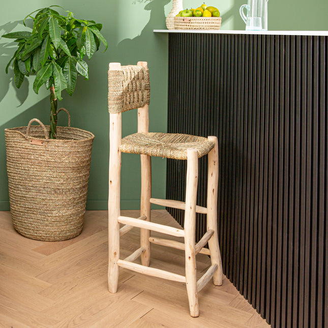 Chaise haute marocaine en bois et corde