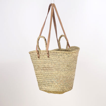 Panier cabas en paille et anses cuir