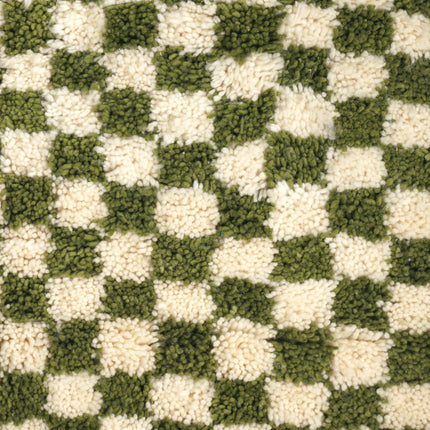 Tapis Berbère en laine Damier vert et blanc - 250 x 160cm