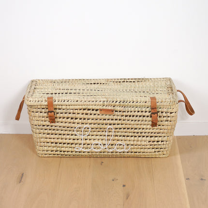 Malle de rangement en feuilles de palmier et cuir 80cm - Personnalisable