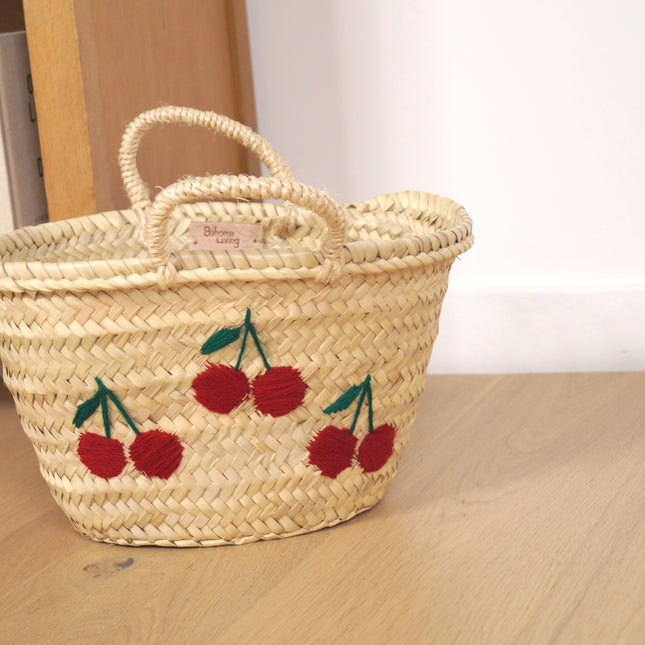 Petit panier en feuilles de palmier - CERISE