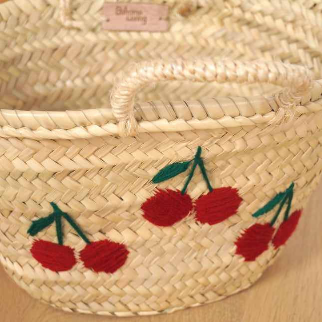Petit panier en feuilles de palmier - CERISE