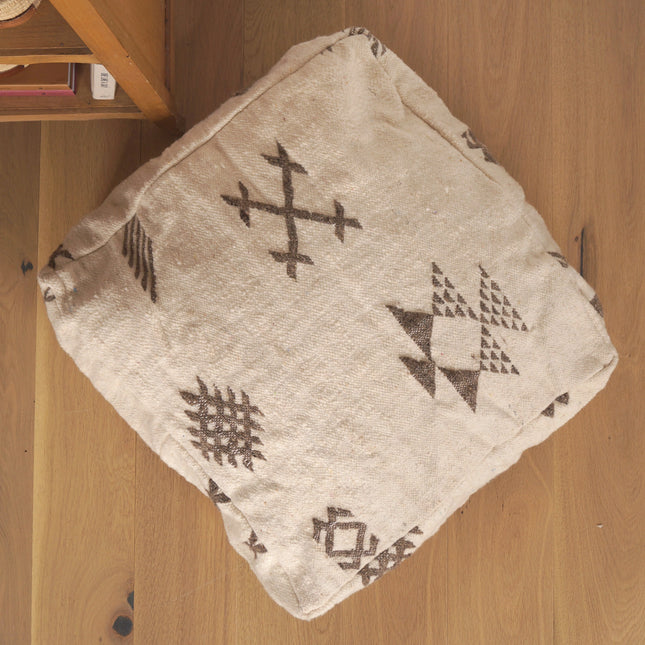 Pouf Kilim - Symboles berbères grège