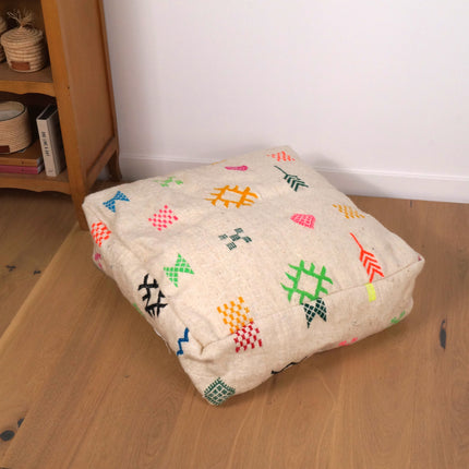 Pouf Kilim - Symboles berbères multicolores