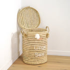Panier à linge en feuilles de palmier avec pompons - Linge sale