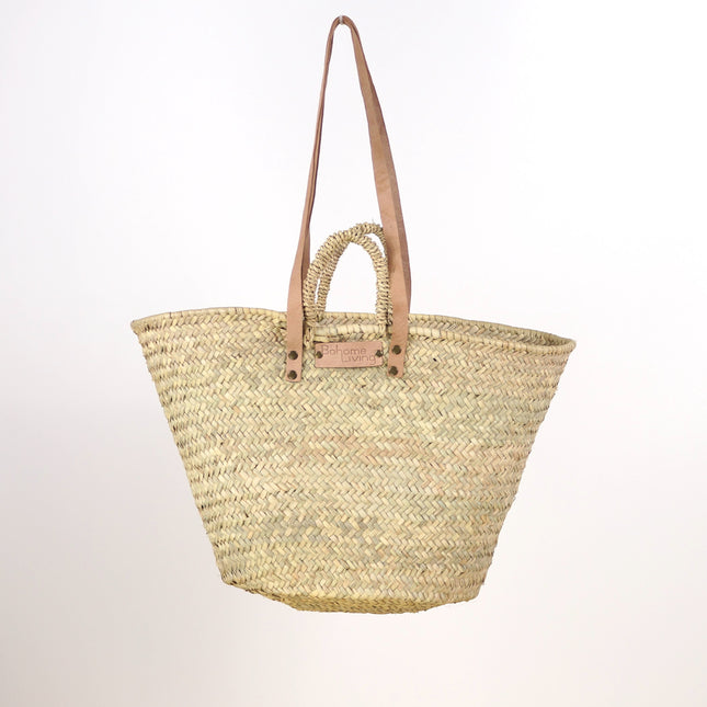 Panier cabas en paille et anses cuir