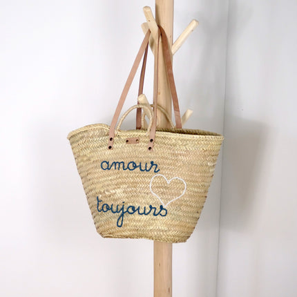 Panier cabas en paille et anses cuir - Personnalisable