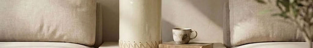 Pied de lampe en terre cuite émaillée - Ecru - Finition en raphia