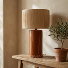 Pied de lampe en terre cuite émaillée - Finition en raphia