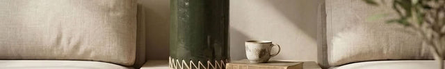 Pied de lampe en terre cuite émaillée - Vert - Finition en raphia