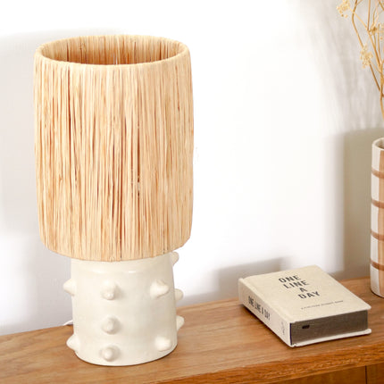 Pied de lampe en tadelakt blanc - Picots