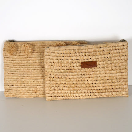 Pochette pour femme en raphia avec pompons