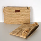 Pochette pour femme en raphia avec pompons
