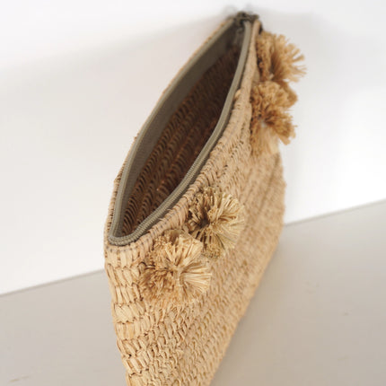 Pochette pour femme en raphia avec pompons