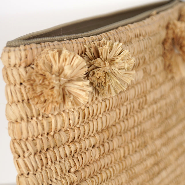 Pochette pour femme en raphia avec pompons