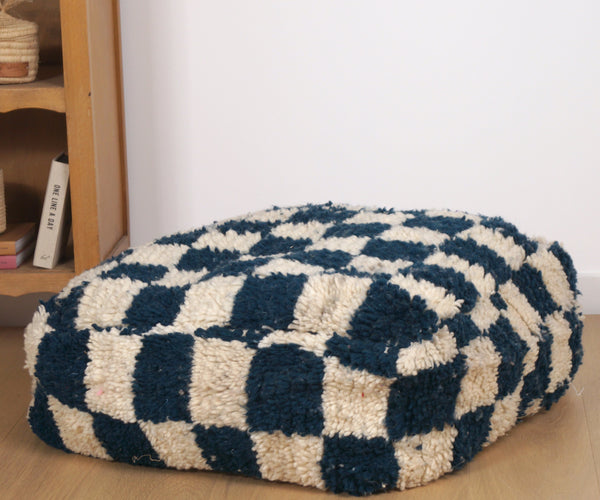 Pouf Béni Ouarain - Damier bleu