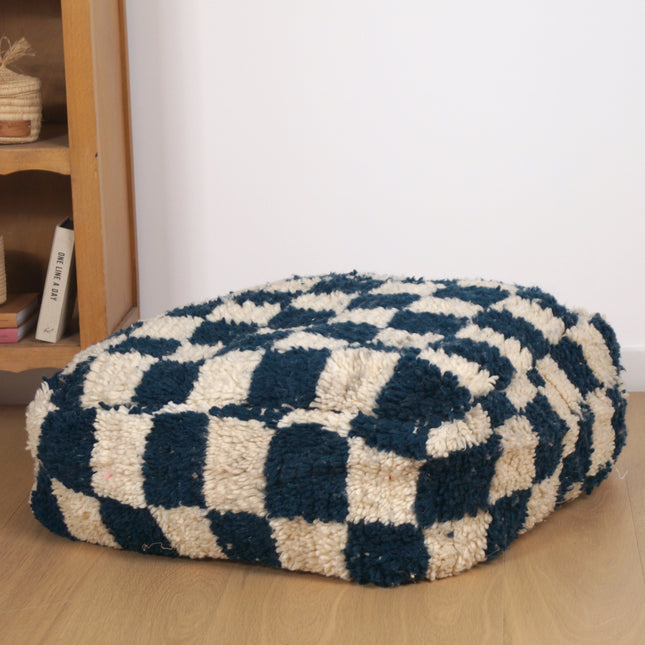 Pouf Béni Ouarain - Damier bleu