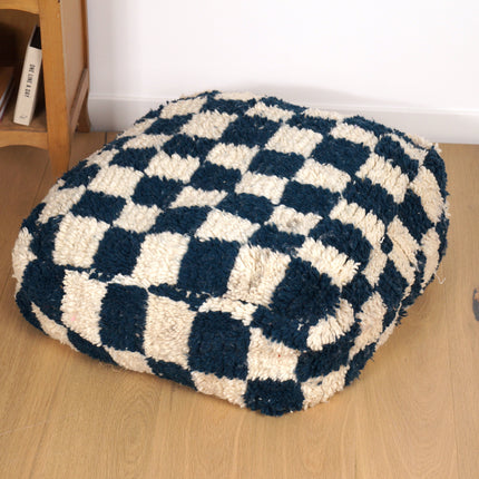 Pouf Béni Ouarain - Damier bleu