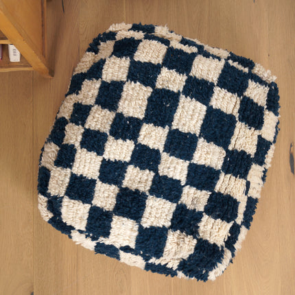 Pouf Béni Ouarain - Damier bleu