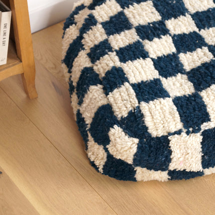Pouf Béni Ouarain - Damier bleu