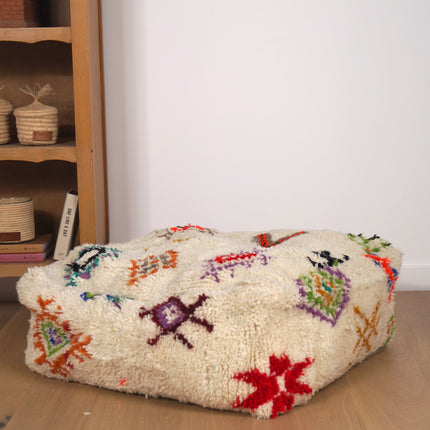Pouf marocain Azilal - Symboles berbères multicolores