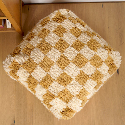 Pouf Béni Ouarain - Damier moutarde