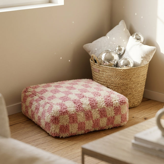 Pouf Béni Ouarain - Damier rose