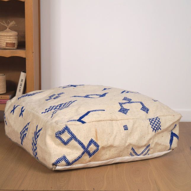 Pouf Kilim - Symboles berbères bleu